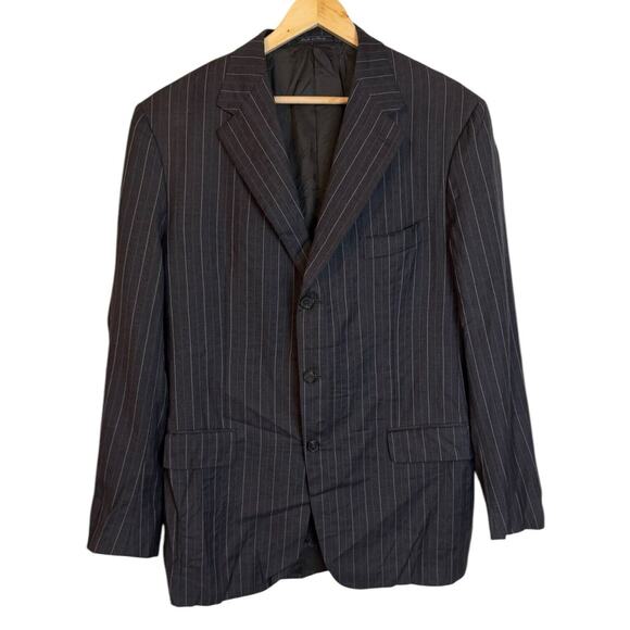 Isaia Napoli Gray Striped Wool Blazer Sport Coat Size 56 IT - 46 US - Picture 1 of 11
